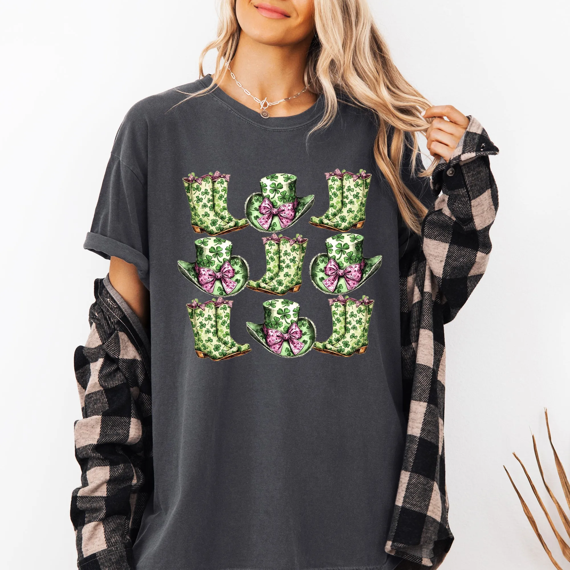 Boots and Hats, Cowboy, St Patrick's Day, Shamrock, Clover, Lucky, Leprechaun Tshirt Comfort Colors T-Shirt sold by Refinery Number One product image thumbnail 4