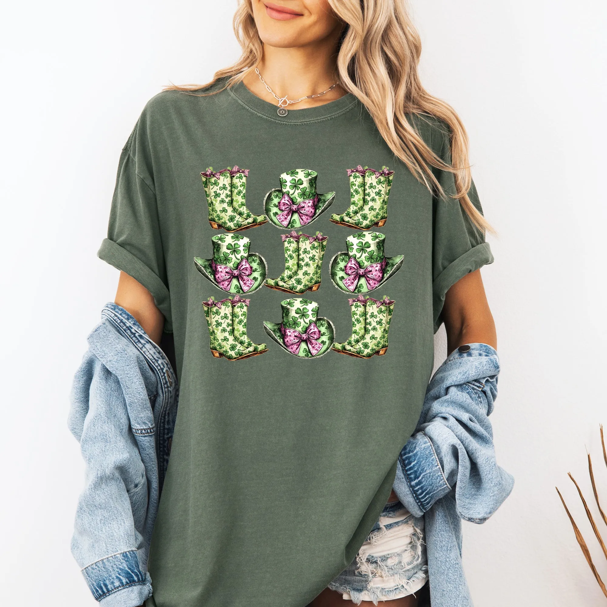 Boots and Hats, Cowboy, St Patrick's Day, Shamrock, Clover, Lucky, Leprechaun Tshirt Comfort Colors T-Shirt sold by Refinery Number One product image thumbnail 3