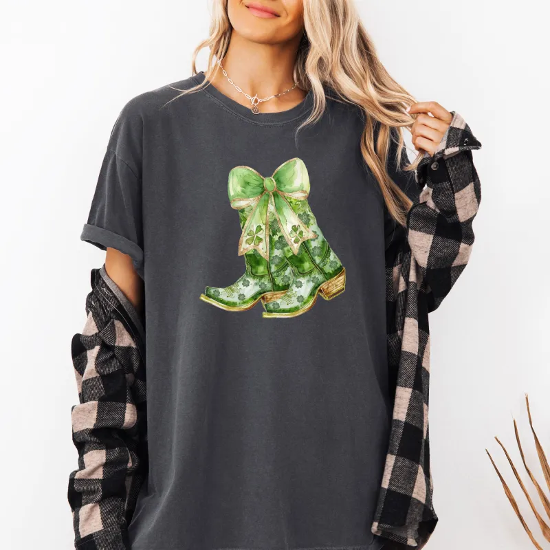 Cowboy Boots, St Patrick's Day, Shamrock, Clover, Lucky, Leprechaun Tshirt Comfort Colors T-Shirt sold by Refinery Number One