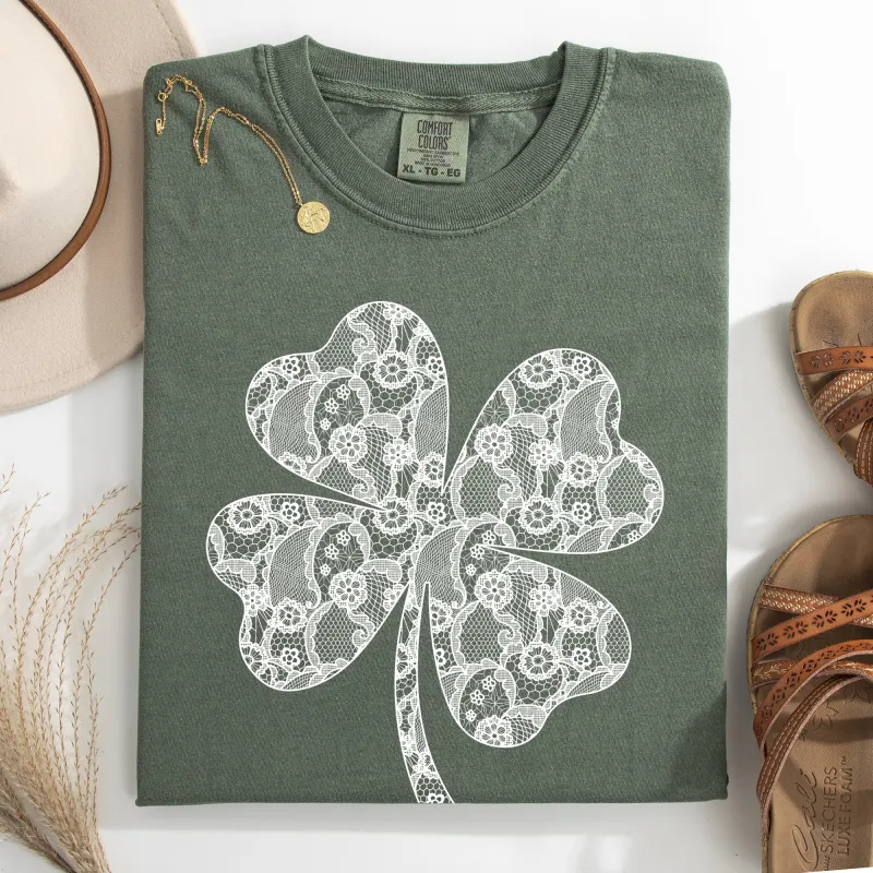 Lace, Coquette, Shamrock, St Patrick's Day, Shamrock, Clover, Lucky, Leprechaun Tshirt Comfort Colors T-Shirt sold by Refinery Number One