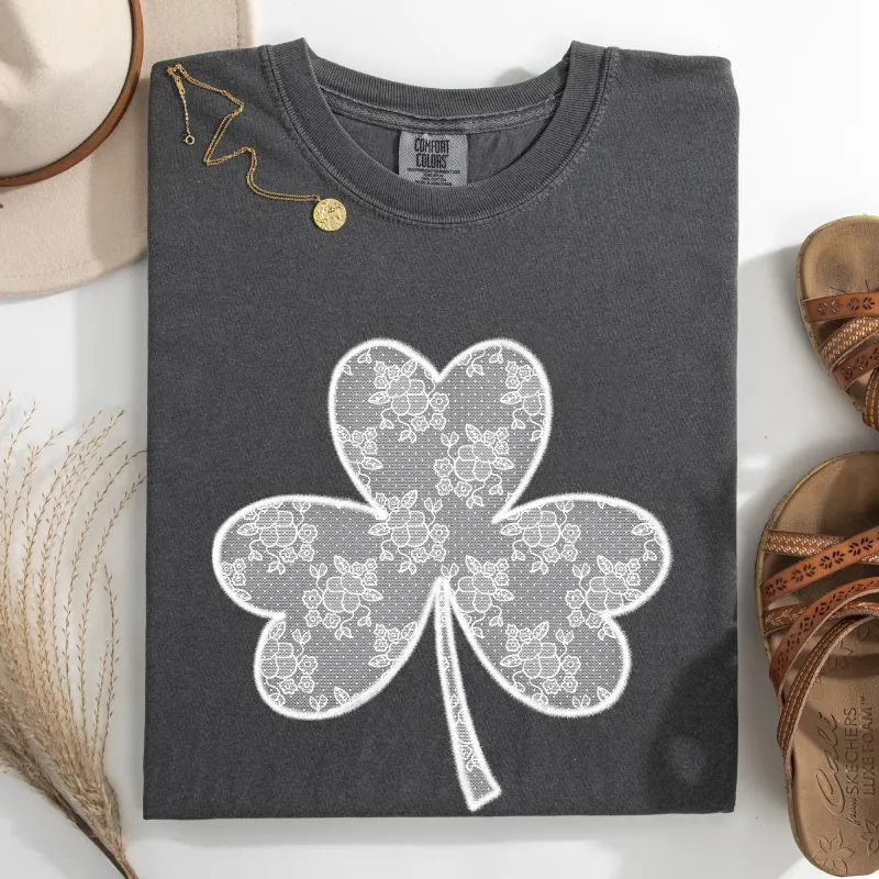 Lace, Coquette, Shamrock, Clover, St Patrick's Day, Shamrock, Clover, Lucky, Leprechaun Tshirt Comfort Colors T-Shirt sold by Refinery Number One