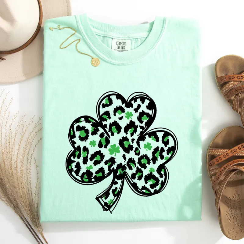 Leopard Print, St Patrick's Day, Shamrock, Clover, Lucky, Leprechaun Tshirt Comfort Colors T-Shirt sold by Refinery Number One
