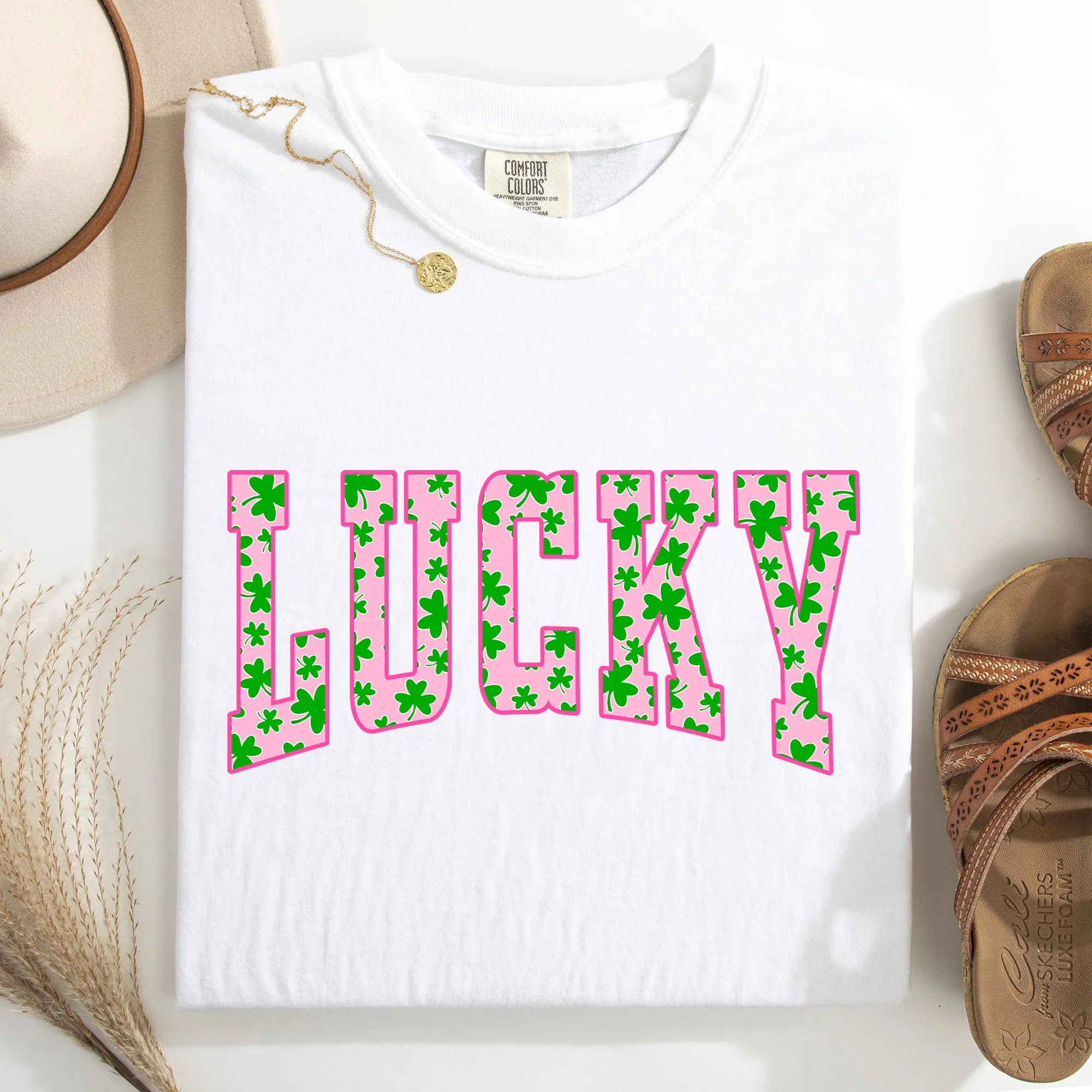 Lucky, Collegiate, Varsity, Vintage, St Patrick's Day, Shamrock, Clover, Lucky, Leprechaun Tshirt Comfort Colors T-Shirt sold by Refinery Number One product image thumbnail 5