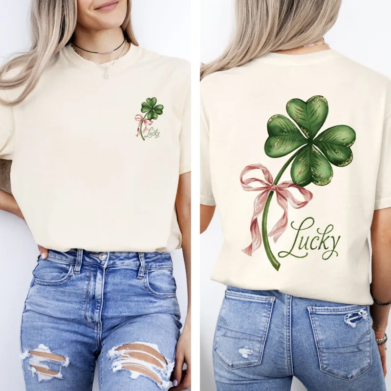 Lucky, Coquette, St Patrick's Day, Shamrock, Clover, Lucky, Leprechaun Tshirt Comfort Colors T-Shirt sold by Refinery Number One