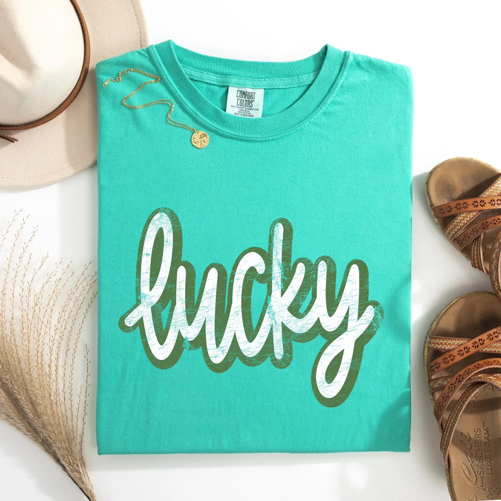 Lucky, Cursive, Vintage, St Patrick's Day, Shamrock, Clover, Lucky, Leprechaun Tshirt Comfort Colors T-Shirt sold by Refinery Number One product image thumbnail 4