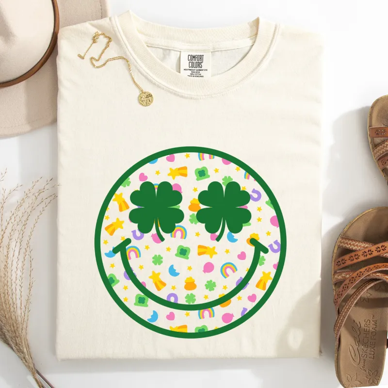 Lucky, Smiley, Retro, Charms, St Patrick's Day, Shamrock, Clover, Lucky, Leprechaun Tshirt Comfort Colors T-Shirt sold by Refinery Number One