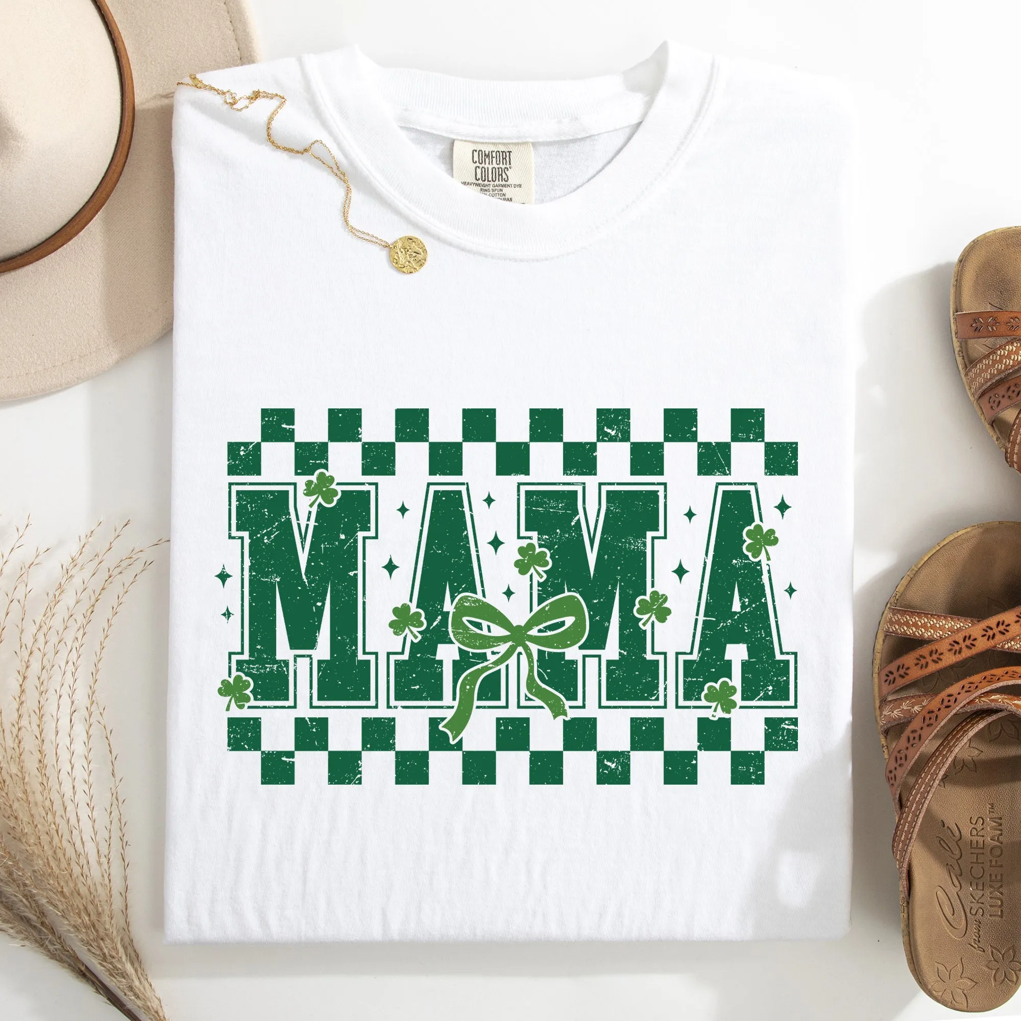 Mama, Checkered, Bow, Ribbon, St Patrick's Day, Shamrock, Clover, Lucky, Leprechaun Tshirt Comfort Colors T-Shirt sold by Refinery Number One product image thumbnail 3