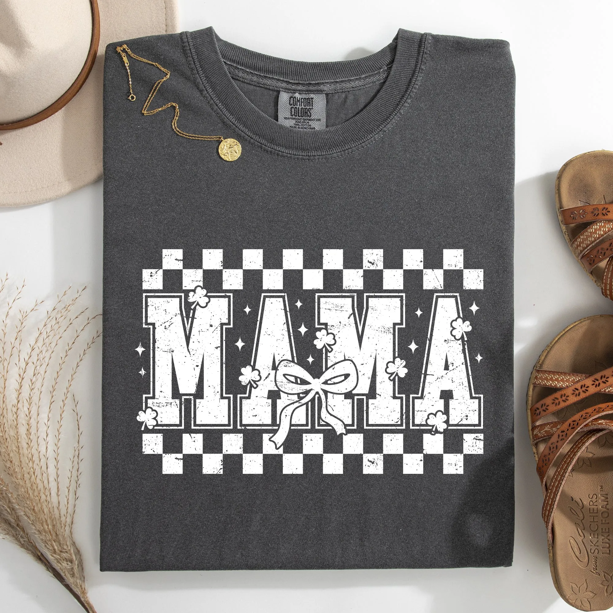 Mama, Checkered, Bow, Ribbon, St Patrick's Day, Shamrock, Clover, Lucky, Leprechaun Tshirt Comfort Colors T-Shirt sold by Refinery Number One product image thumbnail 2