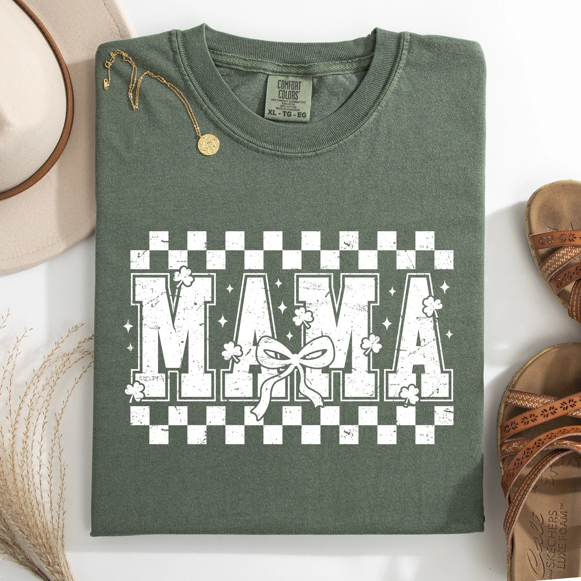Mama, Checkered, Bow, Ribbon, St Patrick's Day, Shamrock, Clover, Lucky, Leprechaun Tshirt Comfort Colors T-Shirt sold by Refinery Number One product image thumbnail 5