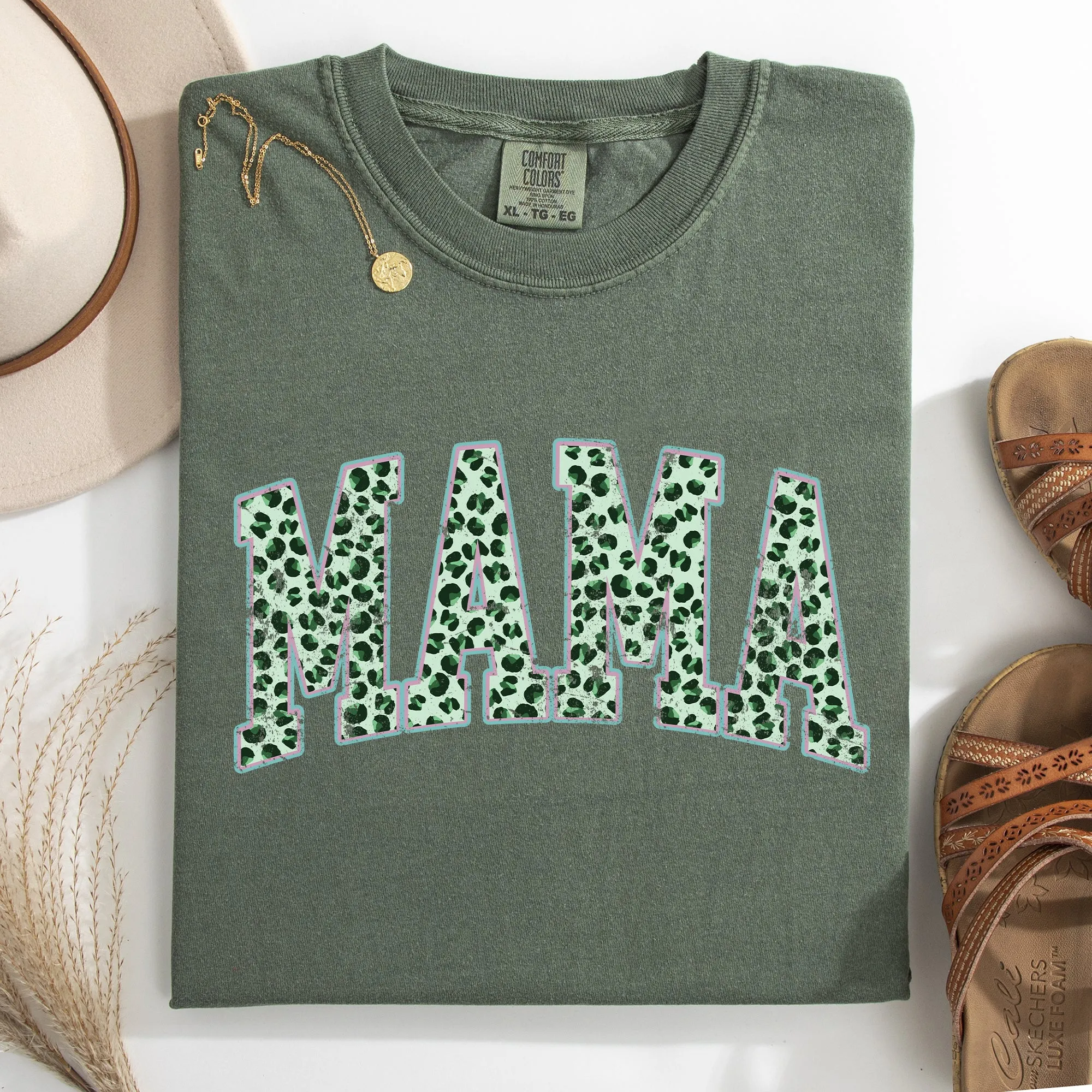 Mama, Leopard Print, Collegiate, Varsity, St Patrick's Day, Shamrock, Clover, Lucky, Leprechaun Tshirt Comfort Colors T-Shirt sold by Refinery Number One product image thumbnail 4