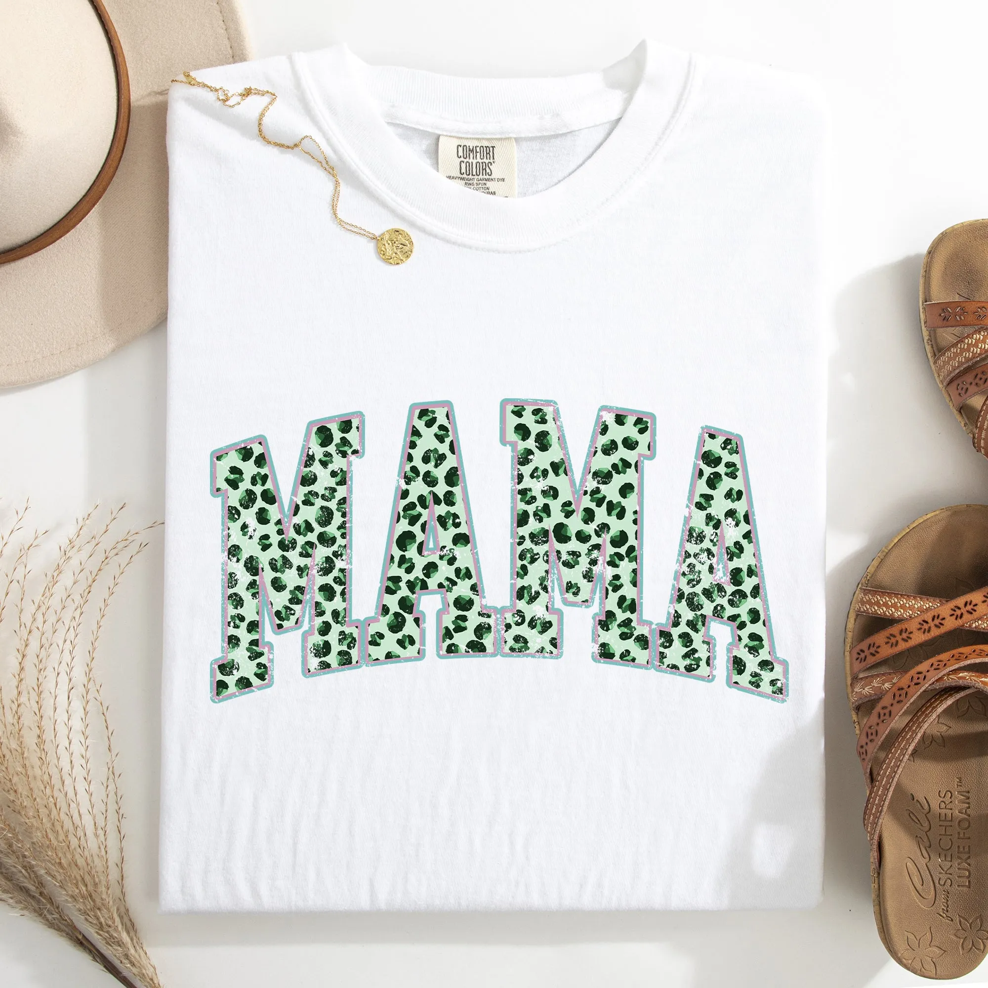 Mama, Leopard Print, Collegiate, Varsity, St Patrick's Day, Shamrock, Clover, Lucky, Leprechaun Tshirt Comfort Colors T-Shirt sold by Refinery Number One