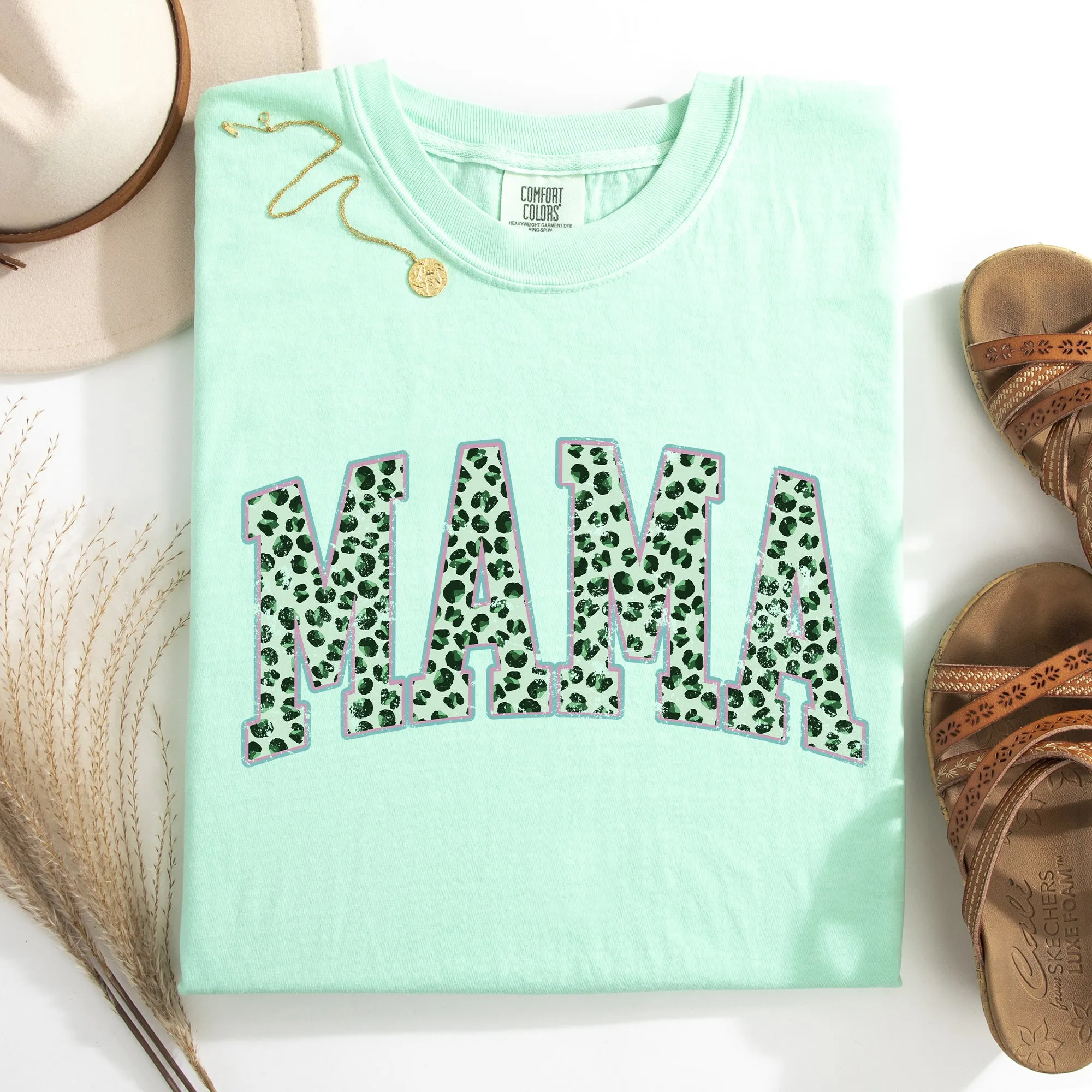 Mama, Leopard Print, Collegiate, Varsity, St Patrick's Day, Shamrock, Clover, Lucky, Leprechaun Tshirt Comfort Colors T-Shirt sold by Refinery Number One product image thumbnail 2