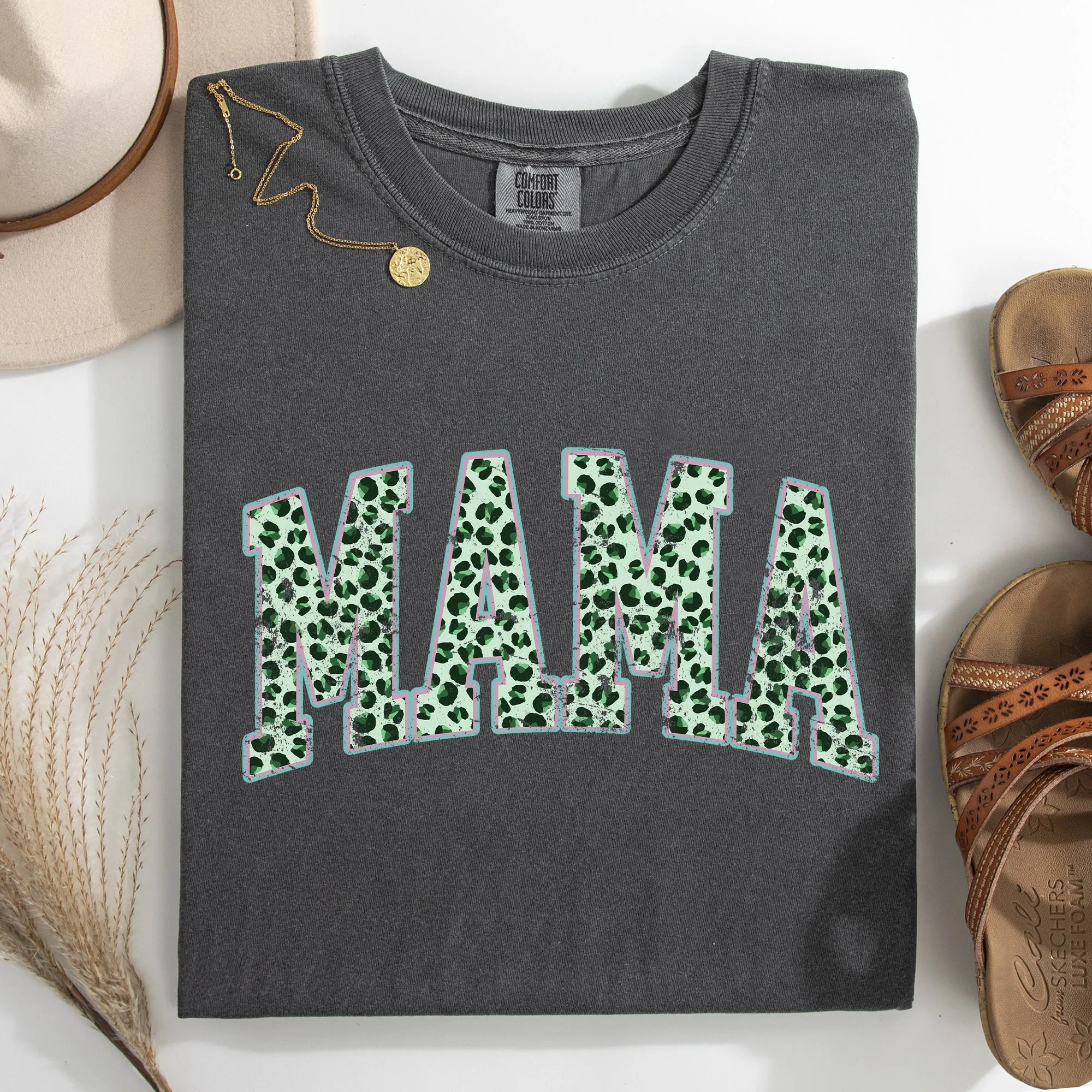 Mama, Leopard Print, Collegiate, Varsity, St Patrick's Day, Shamrock, Clover, Lucky, Leprechaun Tshirt Comfort Colors T-Shirt sold by Refinery Number One product image thumbnail 3