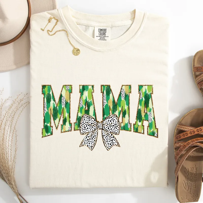 Mama, Painted, Dalmatian Bow, St Patrick's Day, Shamrock, Clover, Lucky, Leprechaun Tshirt Comfort Colors T-Shirt sold by Refinery Number One