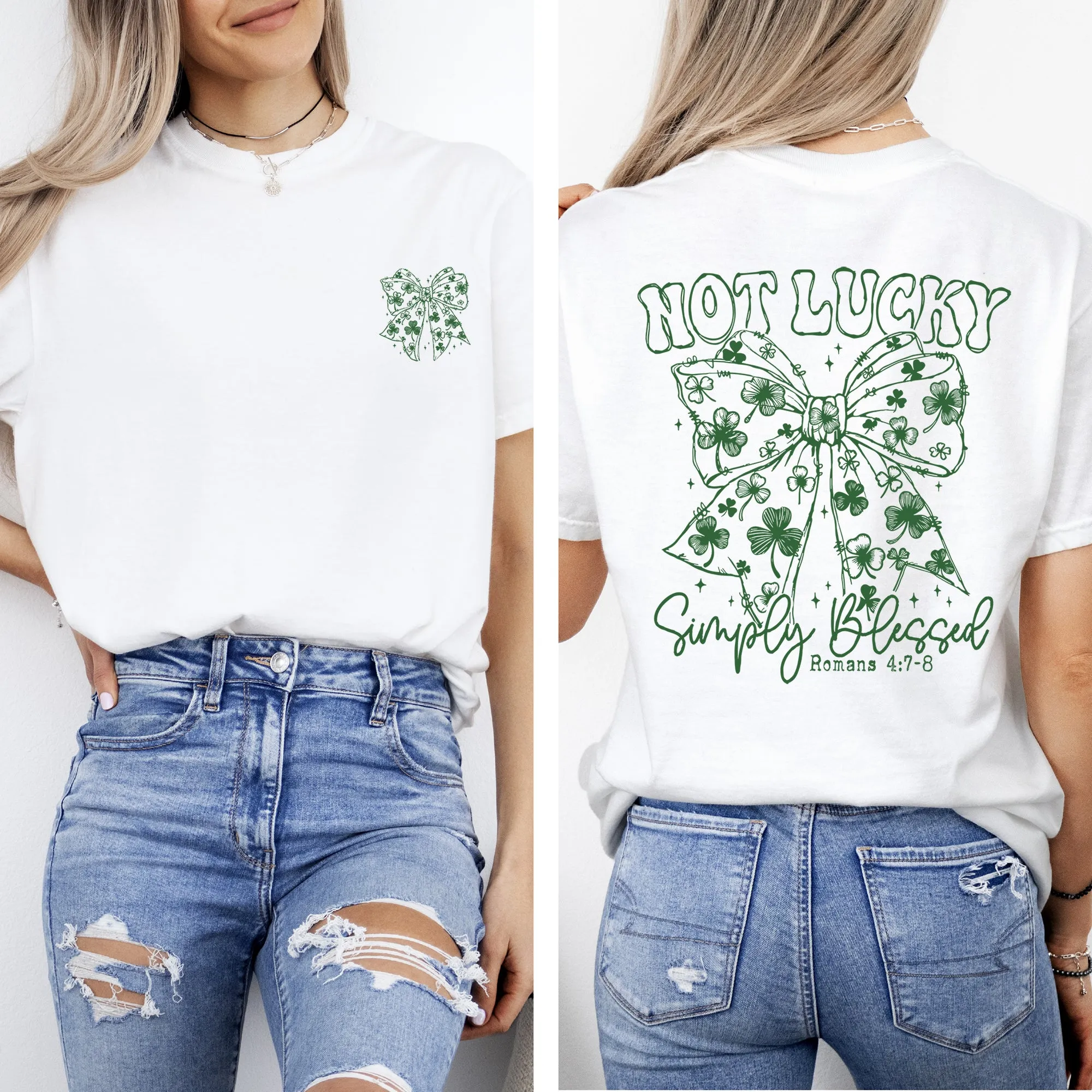 Not Lucky, Simply Blessed, Christian, Faith, St Patrick's Day, Shamrock, Clover, Lucky, Leprechaun Tshirt Comfort Colors T-Shirt sold by Refinery Number One product image thumbnail 3