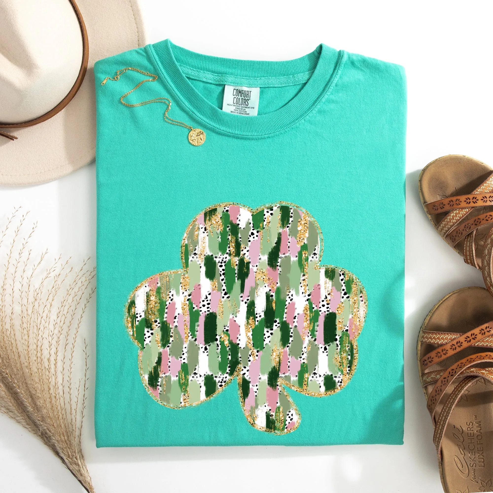 Painted, Faux Glitter, St Patrick's Day, Shamrock, Clover, Lucky, Leprechaun Tshirt Comfort Colors T-Shirt sold by Refinery Number One product image thumbnail 5