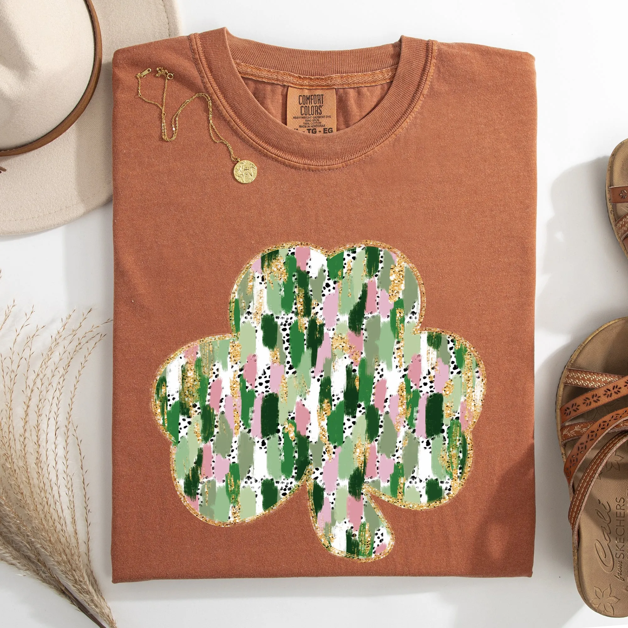 Painted, Faux Glitter, St Patrick's Day, Shamrock, Clover, Lucky, Leprechaun Tshirt Comfort Colors T-Shirt sold by Refinery Number One product image thumbnail 2