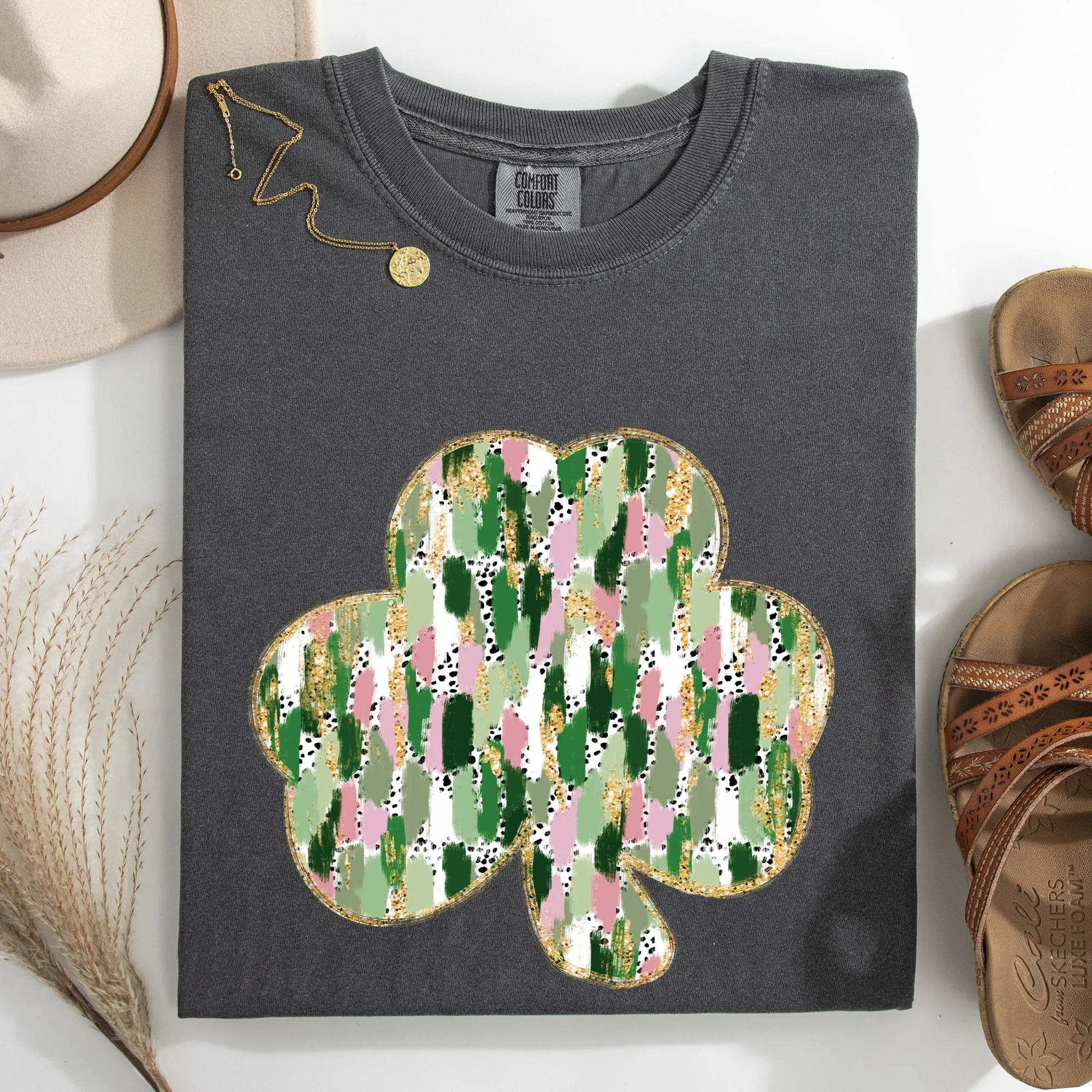 Painted, Faux Glitter, St Patrick's Day, Shamrock, Clover, Lucky, Leprechaun Tshirt Comfort Colors T-Shirt sold by Refinery Number One product image thumbnail 4