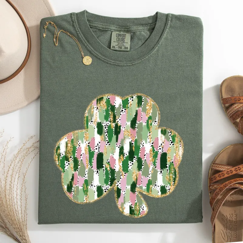 Painted, Faux Glitter, St Patrick's Day, Shamrock, Clover, Lucky, Leprechaun Tshirt Comfort Colors T-Shirt sold by Refinery Number One