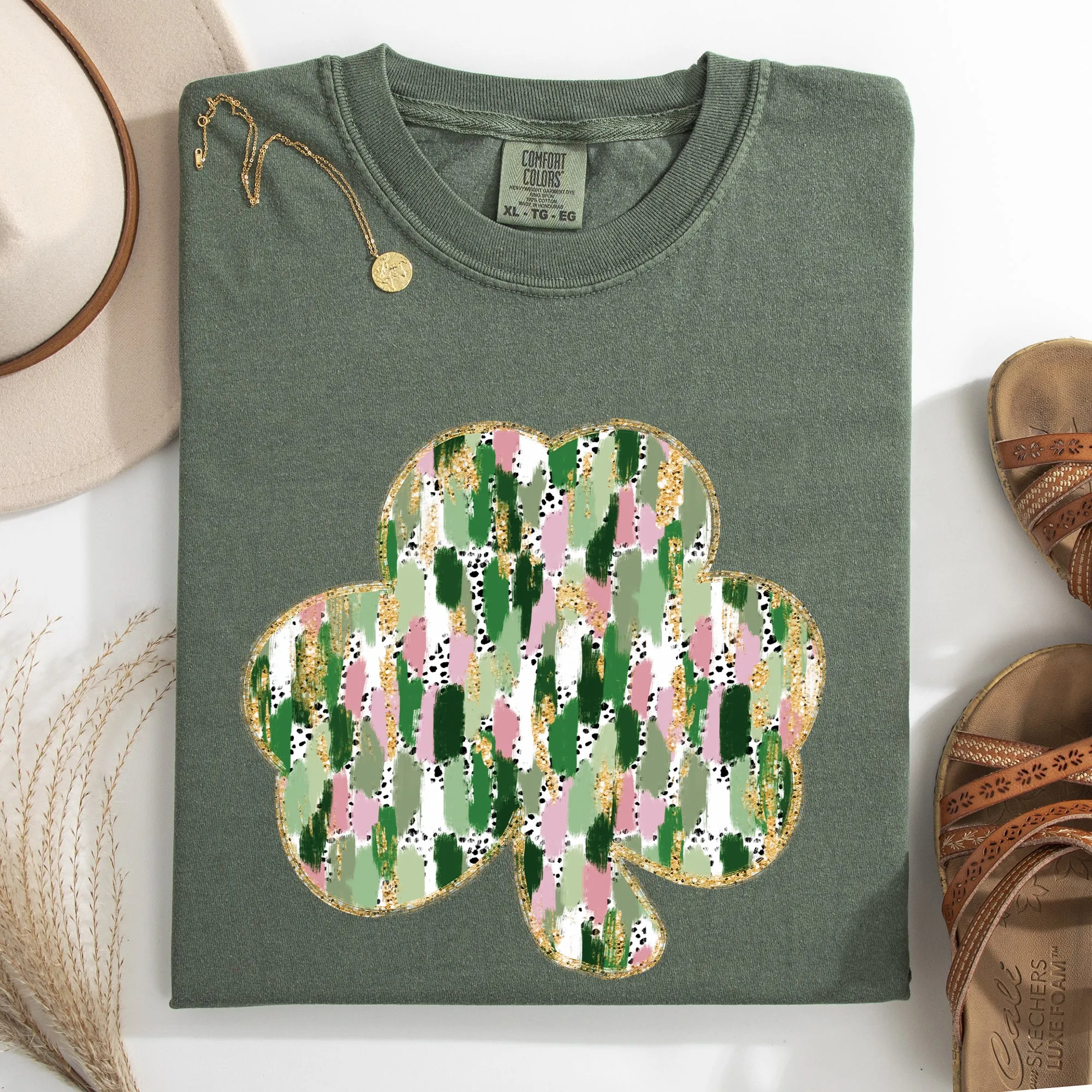 Painted, Faux Glitter, St Patrick's Day, Shamrock, Clover, Lucky, Leprechaun Tshirt Comfort Colors T-Shirt sold by Refinery Number One