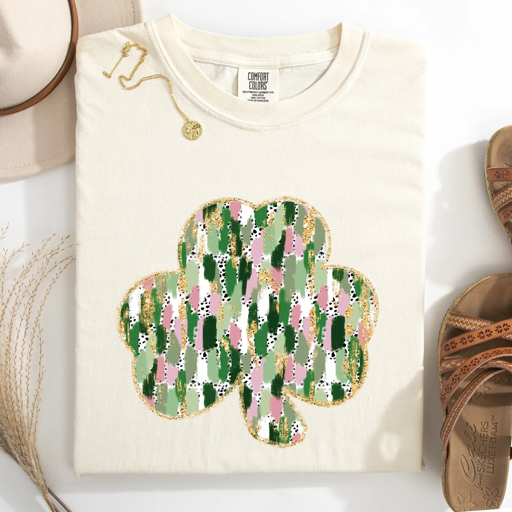 Painted, Faux Glitter, St Patrick's Day, Shamrock, Clover, Lucky, Leprechaun Tshirt Comfort Colors T-Shirt sold by Refinery Number One product image thumbnail 3