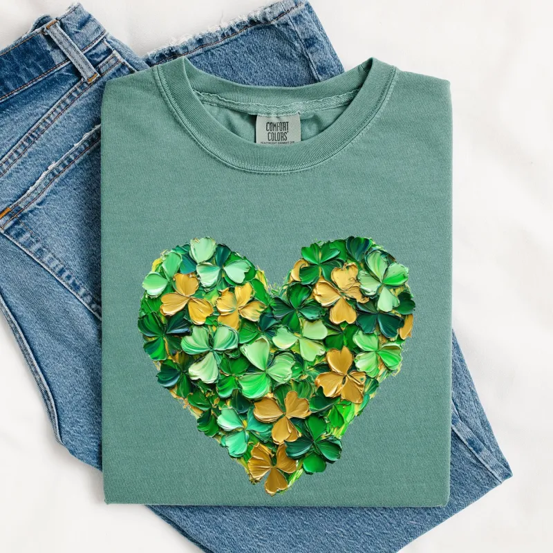 Painted, Shamrock, Heart, St Patrick's Day, Shamrock, Clover, Lucky, Leprechaun Tshirt Comfort Colors T-Shirt sold by Refinery Number One