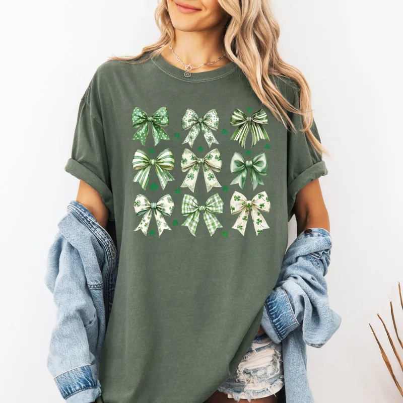 St Patrick's Coquette Bows, Ribbons, St Patrick's Day, Shamrock, Clover, Lucky, Leprechaun Tshirt Comfort Colors T-Shirt sold by Refinery Number One