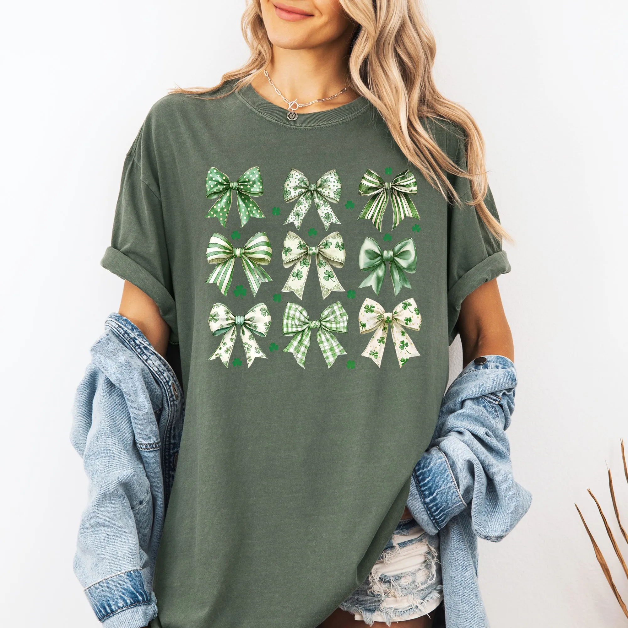 St Patrick's Coquette Bows, Ribbons, St Patrick's Day, Shamrock, Clover, Lucky, Leprechaun Tshirt Comfort Colors T-Shirt sold by Refinery Number One