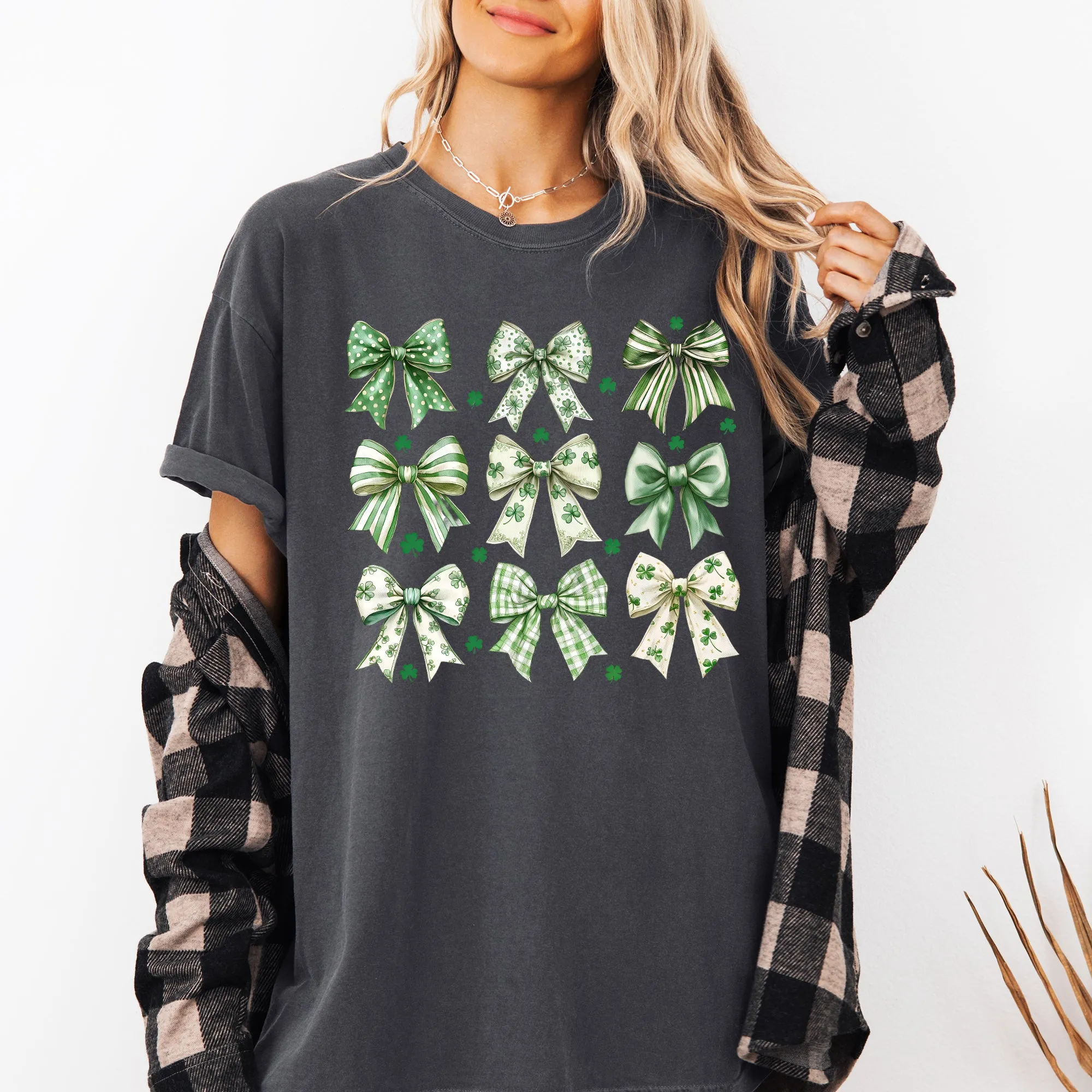St Patrick's Coquette Bows, Ribbons, St Patrick's Day, Shamrock, Clover, Lucky, Leprechaun Tshirt Comfort Colors T-Shirt sold by Refinery Number One product image thumbnail 2