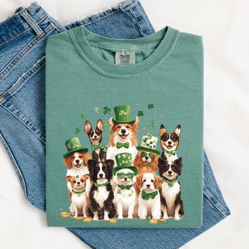 St Patrick's Dogs, Adorable, St Patrick's Day, Shamrock, Clover, Lucky, Leprechaun Tshirt Comfort Colors T-Shirt sold by Refinery Number One