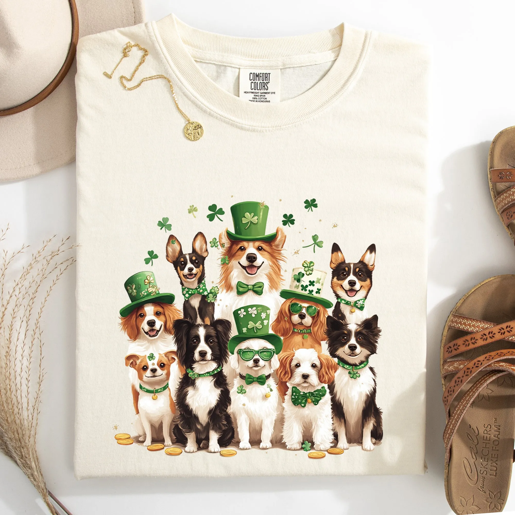 St Patrick's Dogs, Adorable, St Patrick's Day, Shamrock, Clover, Lucky, Leprechaun Tshirt Comfort Colors T-Shirt sold by Refinery Number One product image thumbnail 3