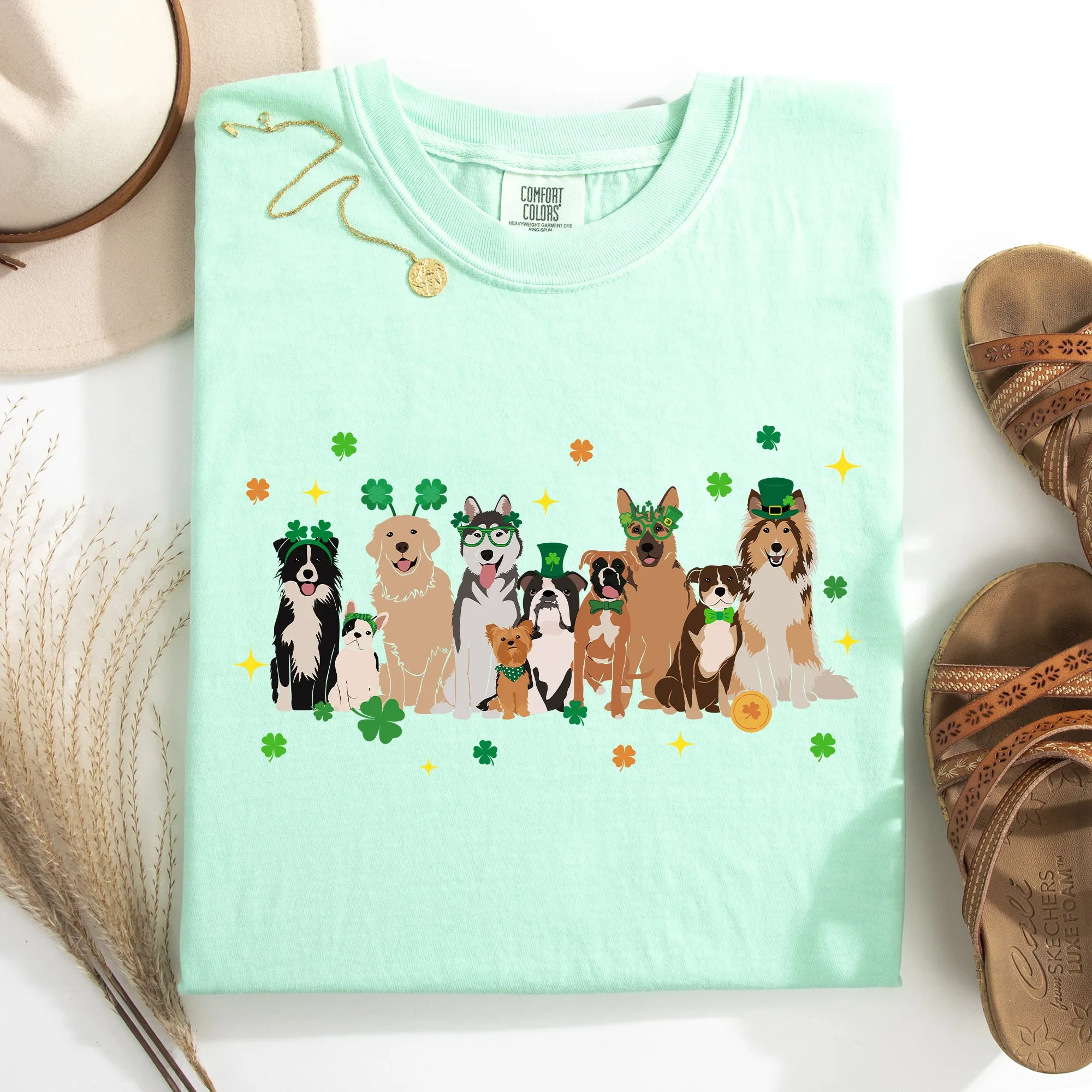 St Patrick's Dogs, Cute, St Patrick's Day, Shamrock, Clover, Lucky, Leprechaun Tshirt Comfort Colors T-Shirt sold by Refinery Number One product image thumbnail 2