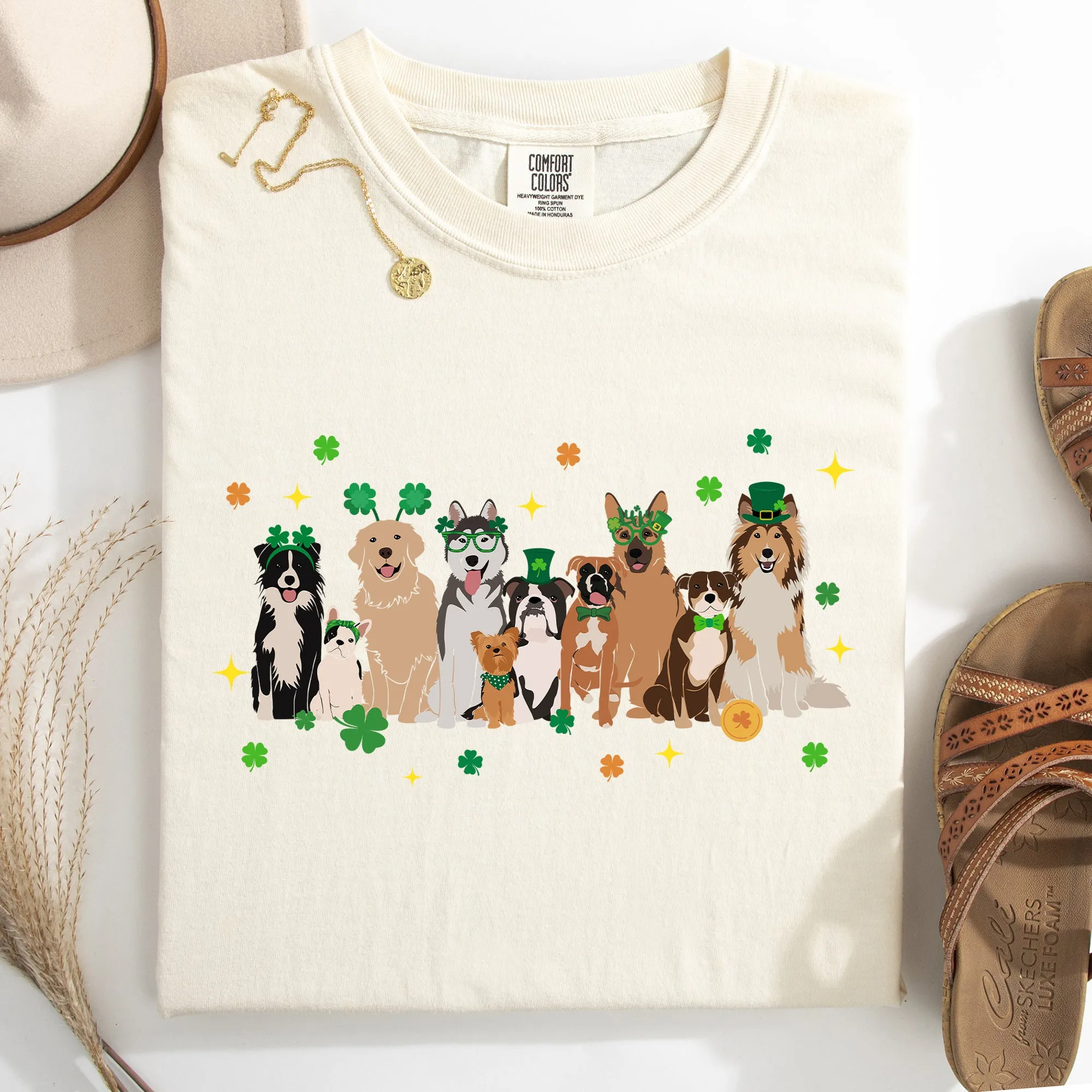 St Patrick's Dogs, Cute, St Patrick's Day, Shamrock, Clover, Lucky, Leprechaun Tshirt Comfort Colors T-Shirt sold by Refinery Number One