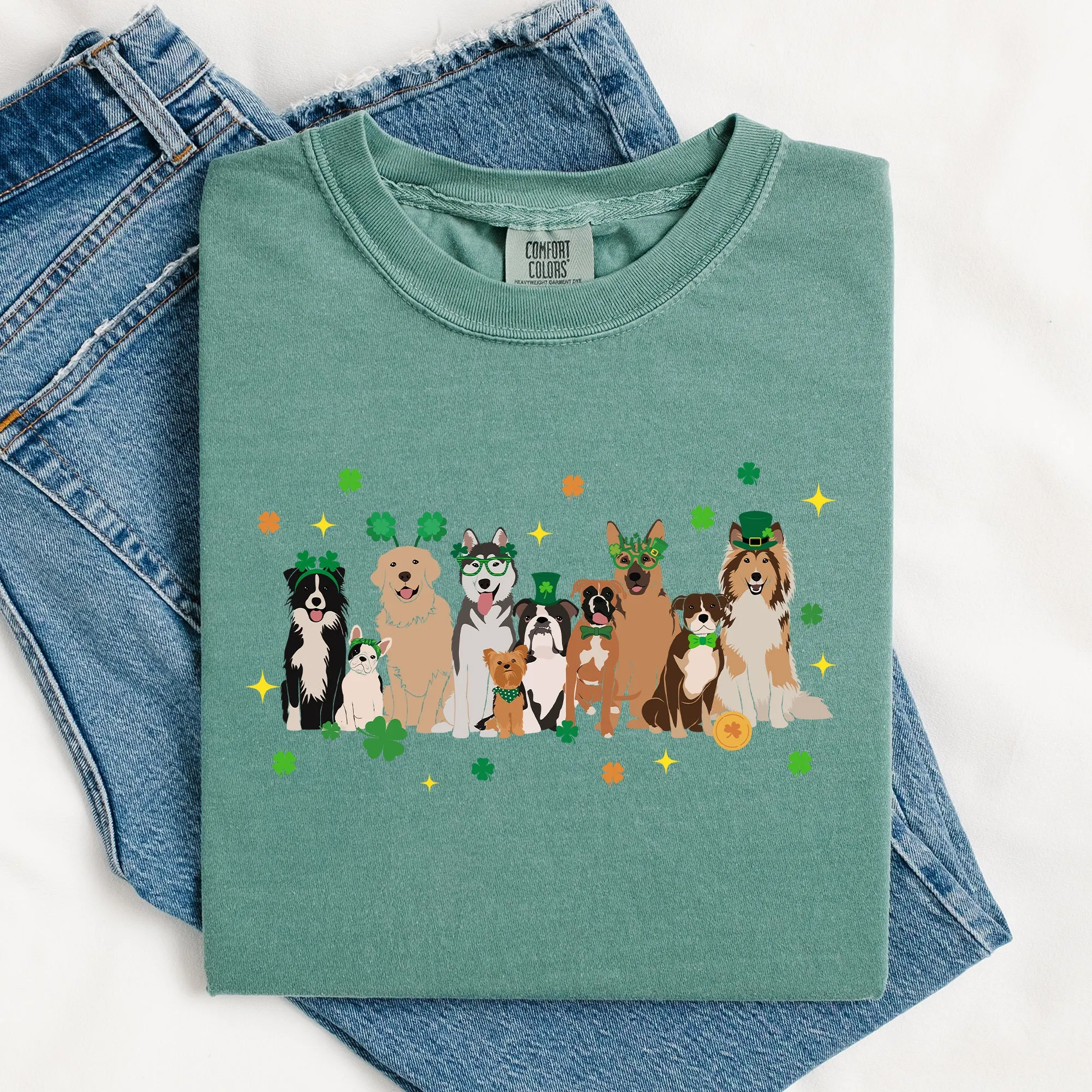 St Patrick's Dogs, Cute, St Patrick's Day, Shamrock, Clover, Lucky, Leprechaun Tshirt Comfort Colors T-Shirt sold by Refinery Number One product image thumbnail 4