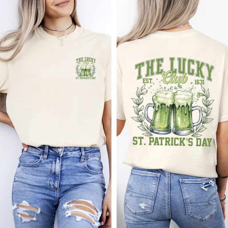 The Lucky Club, Drinking, Beer, St Patrick's Day, Shamrock, Clover, Lucky, Leprechaun Tshirt Comfort Colors T-Shirt sold by Refinery Number One