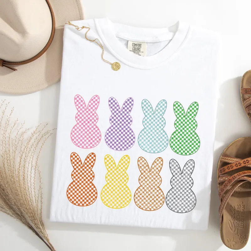 Checkered, Faux Glitter Bunnies, Easter, Bunny, Jesus, Rabbit, Holiday Tshirt Comfort Colors T-Shirt sold by Refinery Number One