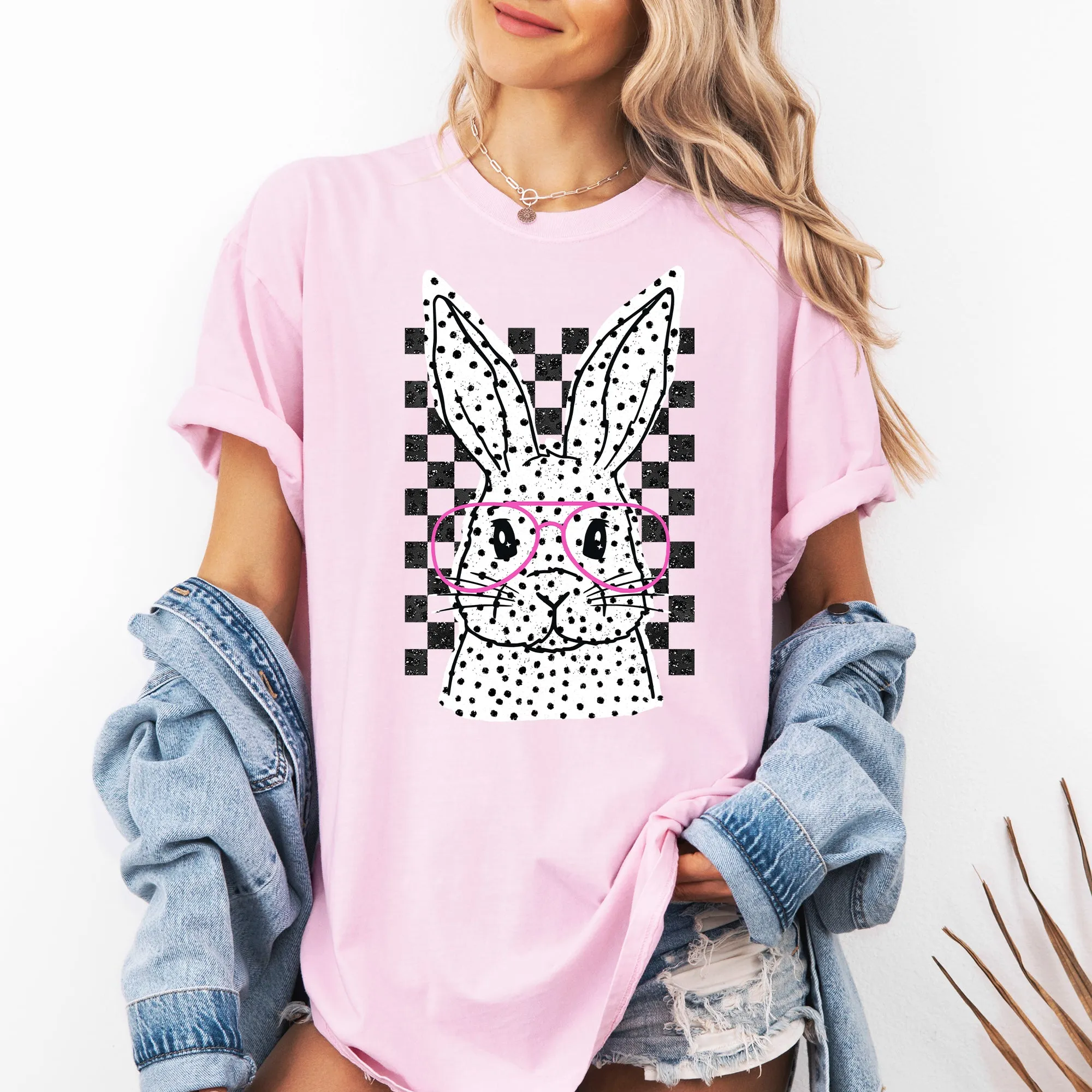 Checkered, Retro, Polka Dot, Easter, Bunny, Jesus, Rabbit, Holiday Tshirt Comfort Colors T-Shirt sold by Refinery Number One product image thumbnail 5