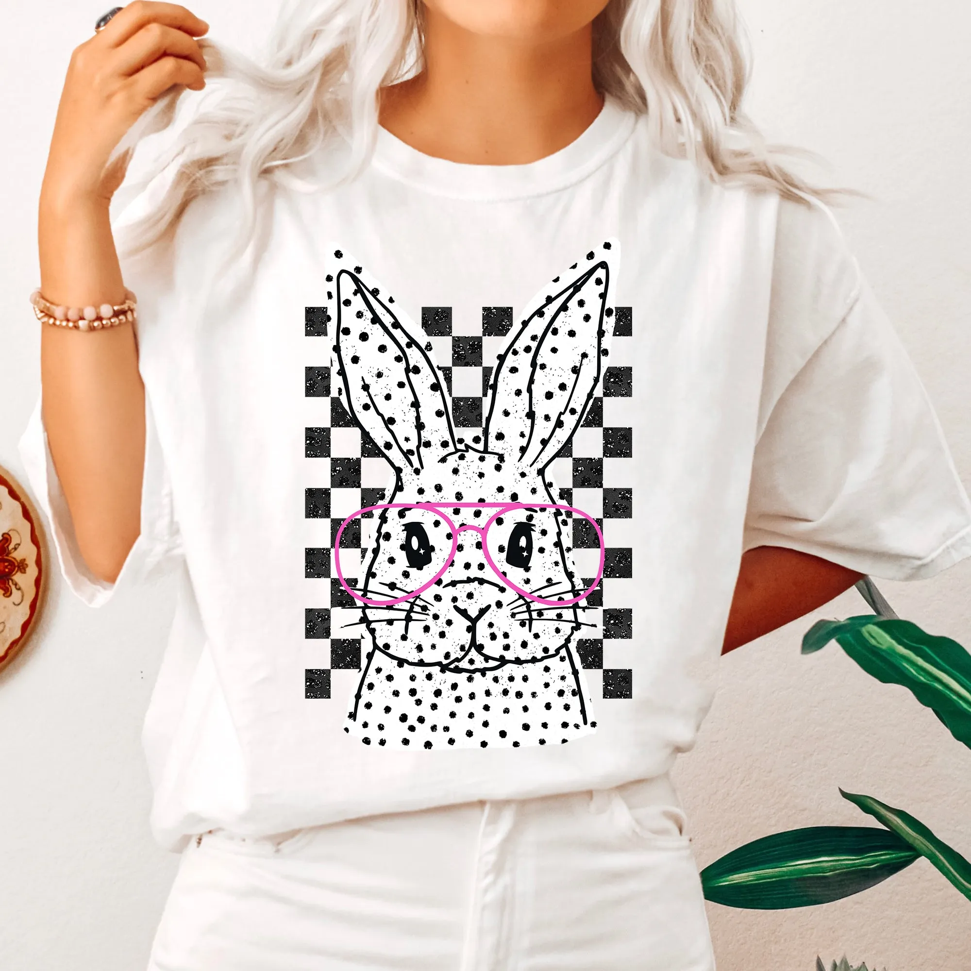 Checkered, Retro, Polka Dot, Easter, Bunny, Jesus, Rabbit, Holiday Tshirt Comfort Colors T-Shirt sold by Refinery Number One