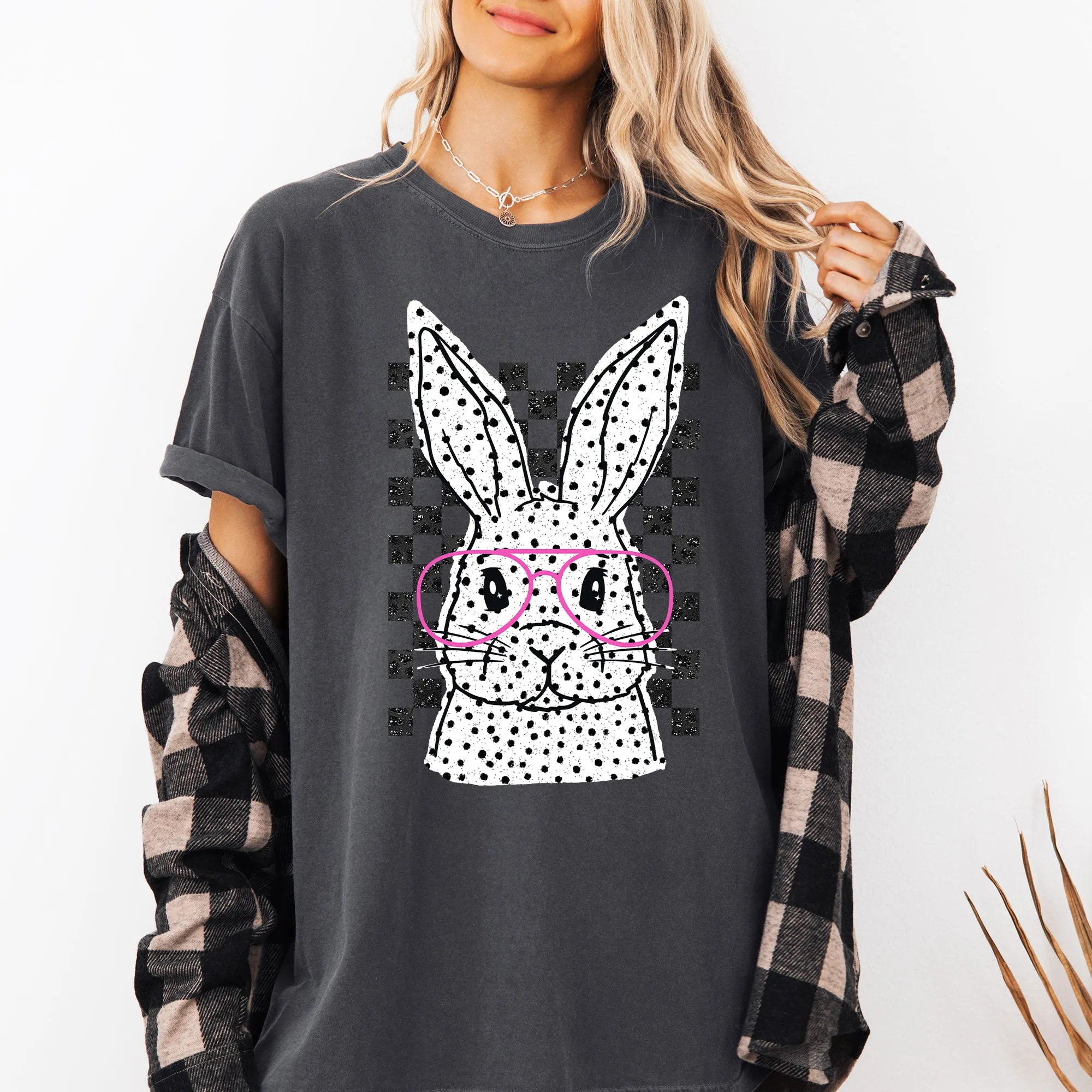 Checkered, Retro, Polka Dot, Easter, Bunny, Jesus, Rabbit, Holiday Tshirt Comfort Colors T-Shirt sold by Refinery Number One product image thumbnail 4