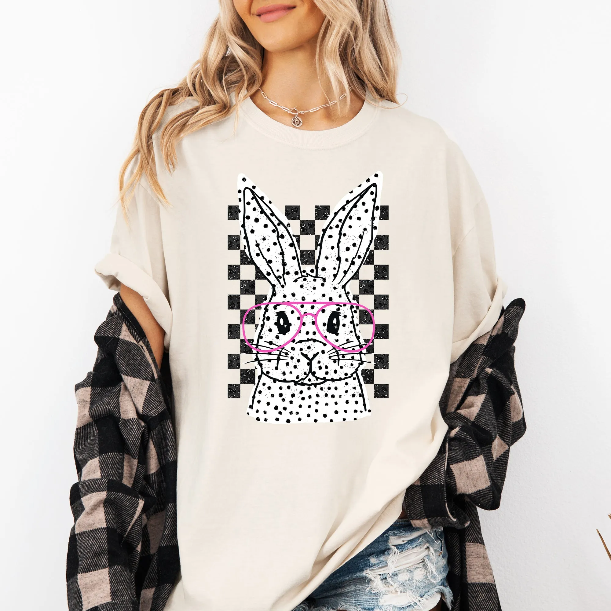 Checkered, Retro, Polka Dot, Easter, Bunny, Jesus, Rabbit, Holiday Tshirt Comfort Colors T-Shirt sold by Refinery Number One product image thumbnail 3