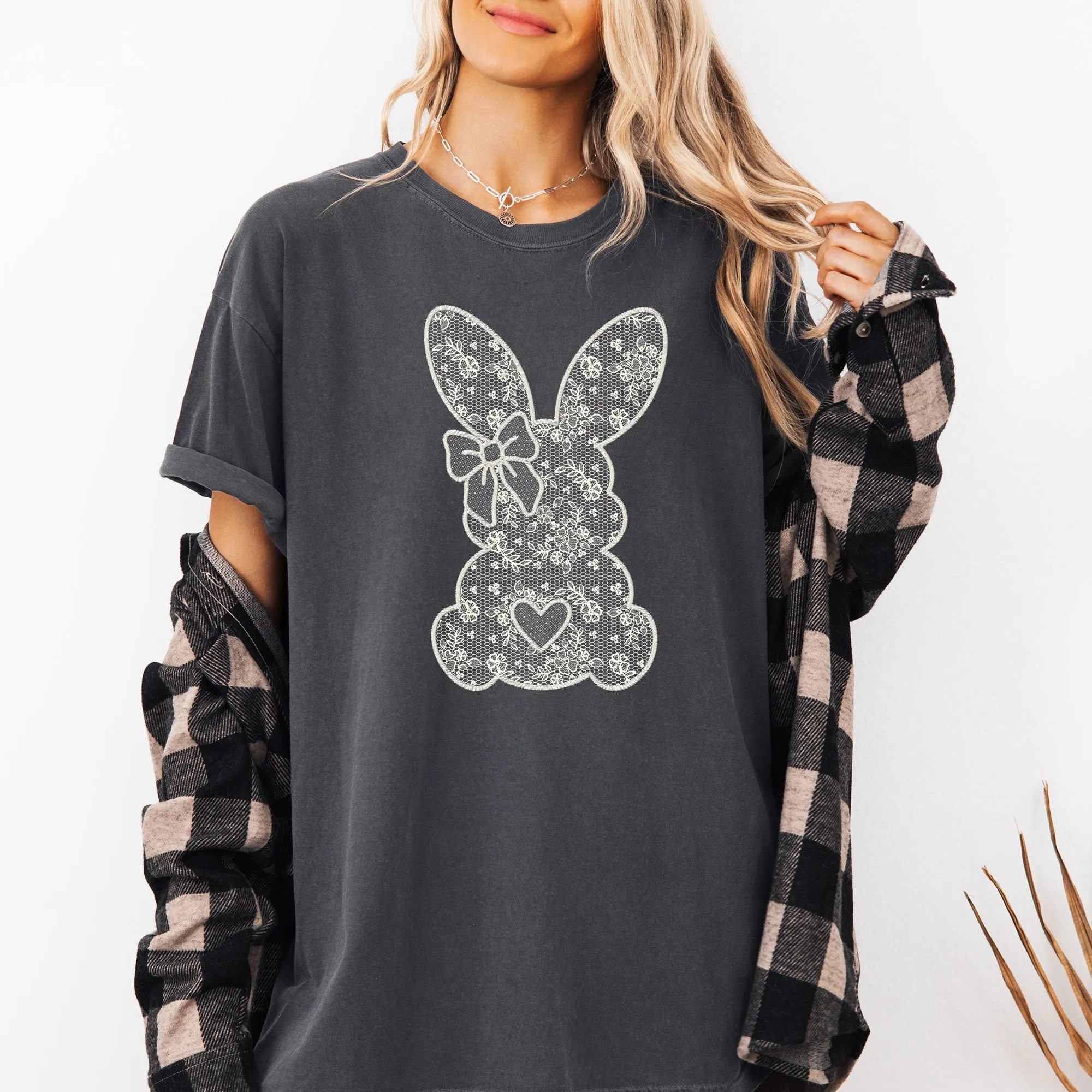 Faux Lace Bunny, Coquette, Easter, Bunny, Jesus, Rabbit, Holiday Tshirt Comfort Colors T-Shirt sold by Refinery Number One
