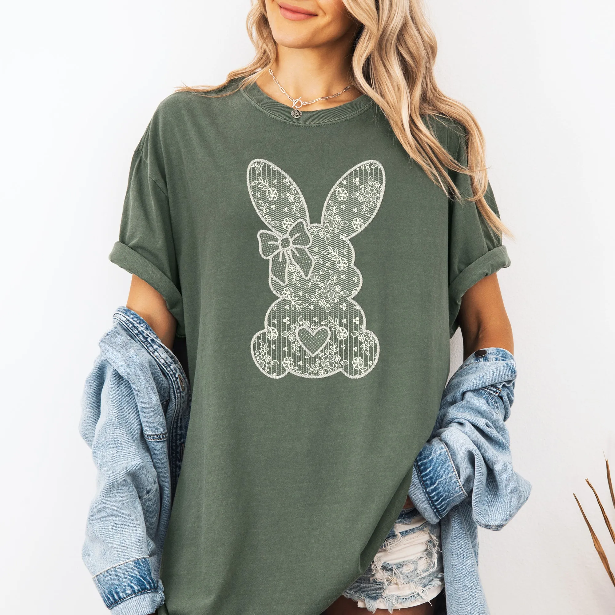 Faux Lace Bunny, Coquette, Easter, Bunny, Jesus, Rabbit, Holiday Tshirt Comfort Colors T-Shirt sold by Refinery Number One product image thumbnail 4