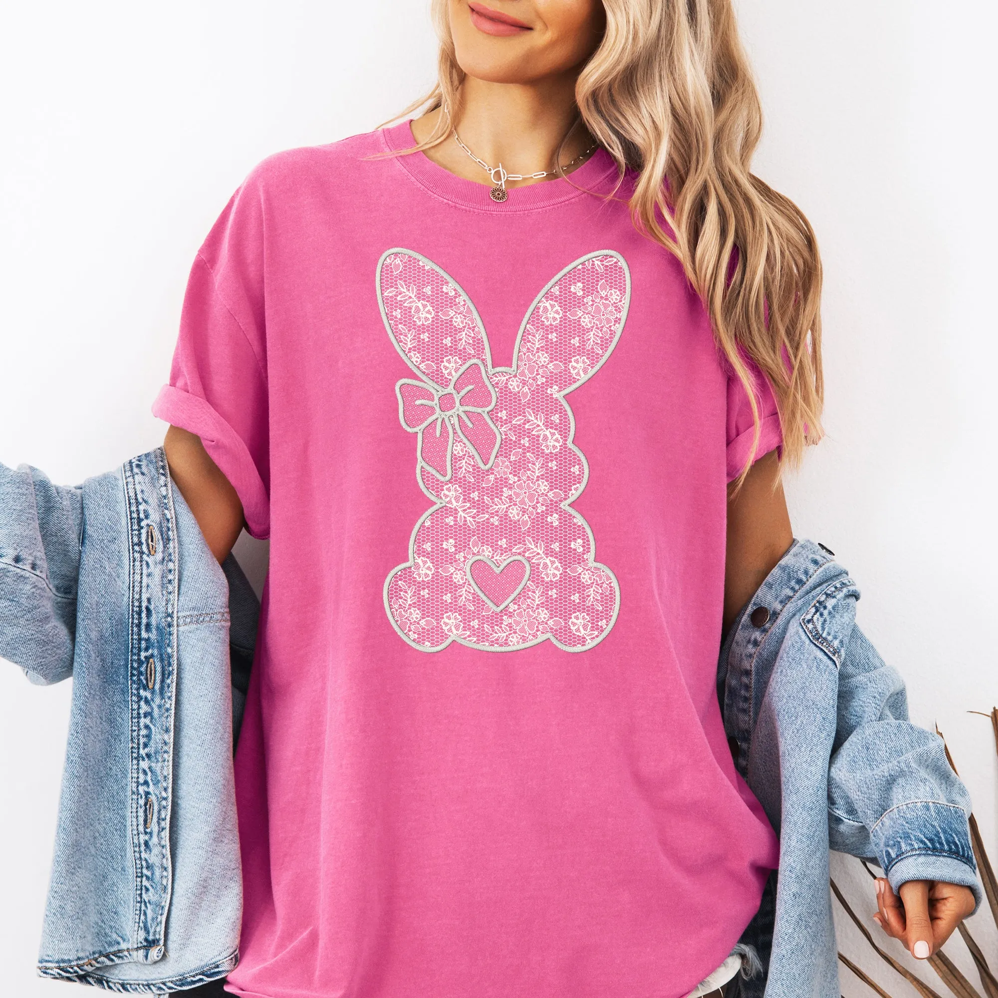Faux Lace Bunny, Coquette, Easter, Bunny, Jesus, Rabbit, Holiday Tshirt Comfort Colors T-Shirt sold by Refinery Number One product image thumbnail 3