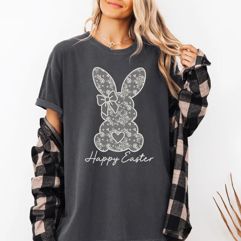 Faux Lace Bunny, Coquette, Happy Easter, Easter, Bunny, Jesus, Rabbit, Holiday Tshirt Comfort Colors T-Shirt sold by Refinery Number One