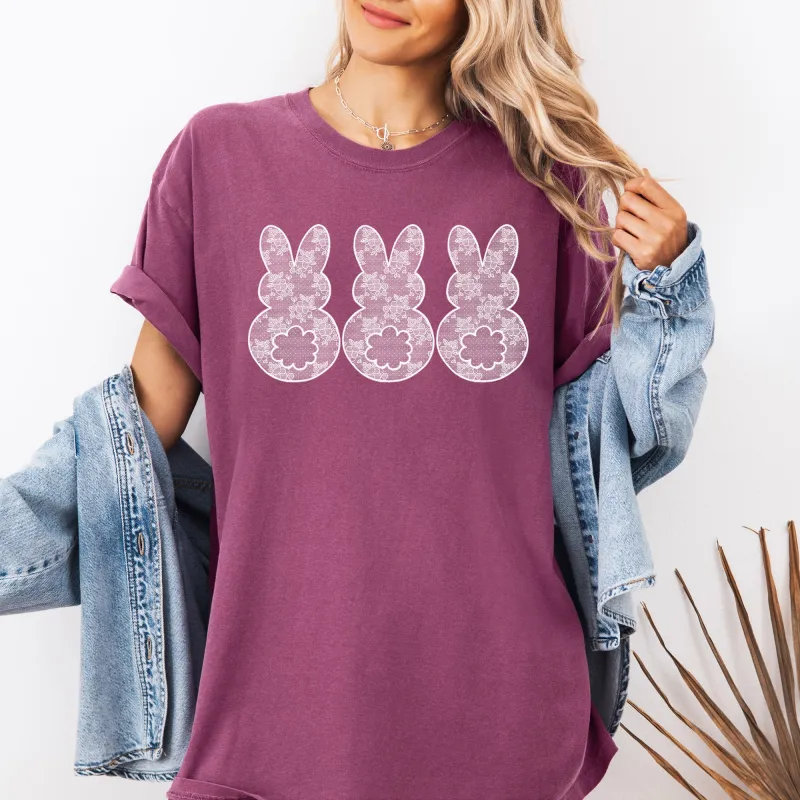 Faux Lace Bunny, Coquette, In A Row, Easter, Bunny, Jesus, Rabbit, Holiday Tshirt Comfort Colors T-Shirt sold by Refinery Number One