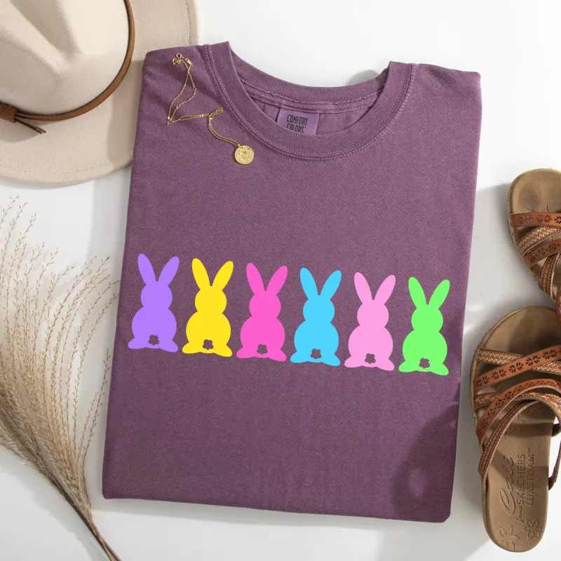 Retro Bunnies, Colorful, Pastel, Easter, Bunny, Jesus, Rabbit, Holiday Tshirt Comfort Colors T-Shirt sold by Refinery Number One