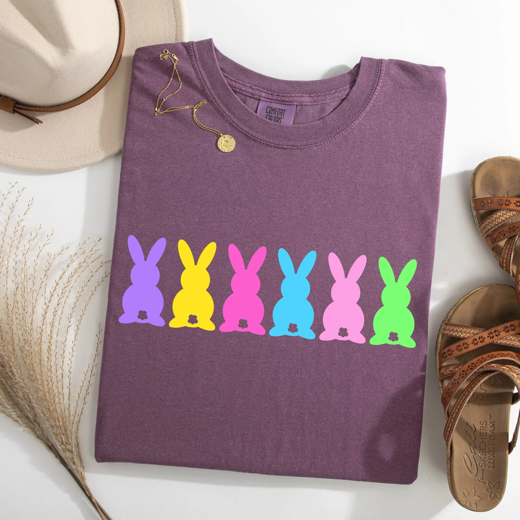 Retro Bunnies, Colorful, Pastel, Easter, Bunny, Jesus, Rabbit, Holiday Tshirt Comfort Colors T-Shirt sold by Refinery Number One