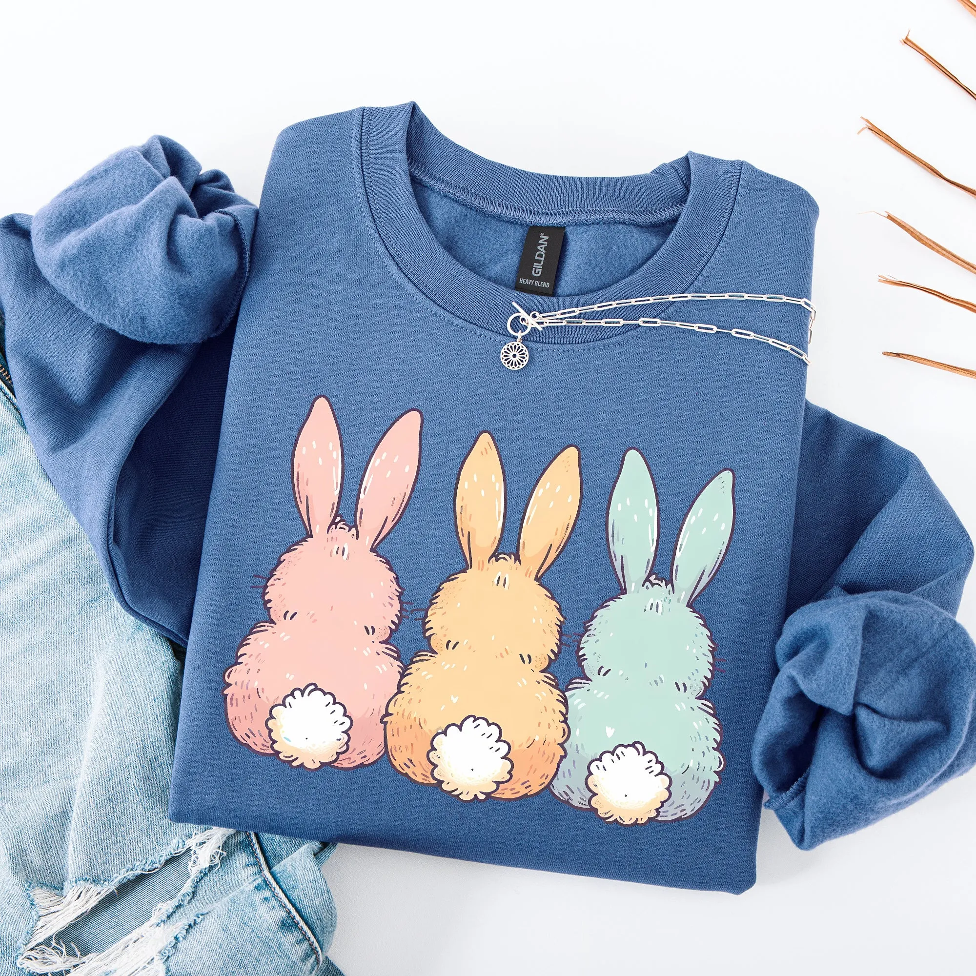 Adorable Bunnies In A Row, Easter, Bunny, Jesus, Rabbit, Holiday Sweatshirt sold by Refinery Number One product image thumbnail 3