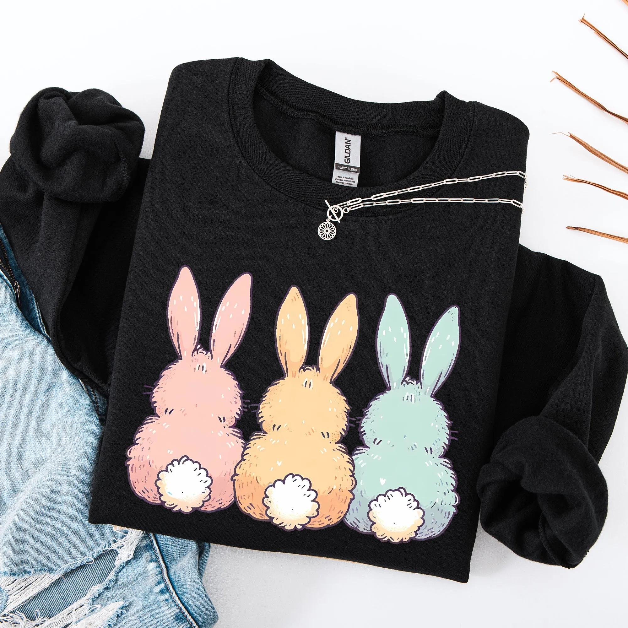 Adorable Bunnies In A Row, Easter, Bunny, Jesus, Rabbit, Holiday Sweatshirt sold by Refinery Number One product image thumbnail 5