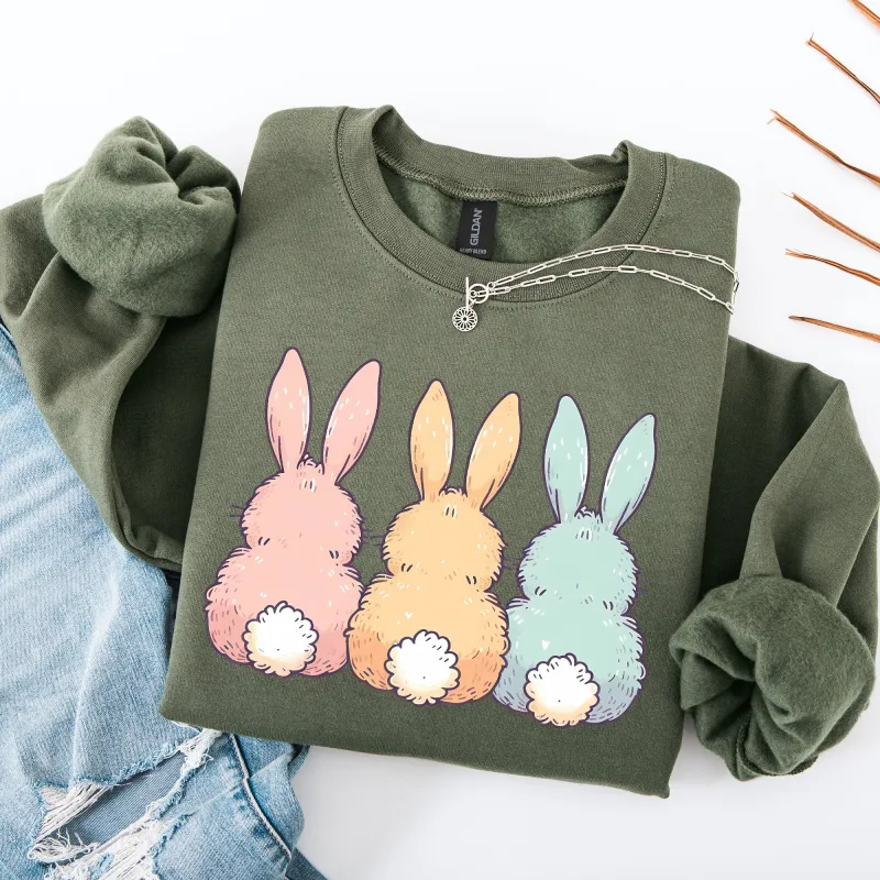 Adorable Bunnies In A Row, Easter, Bunny, Jesus, Rabbit, Holiday Sweatshirt sold by Refinery Number One